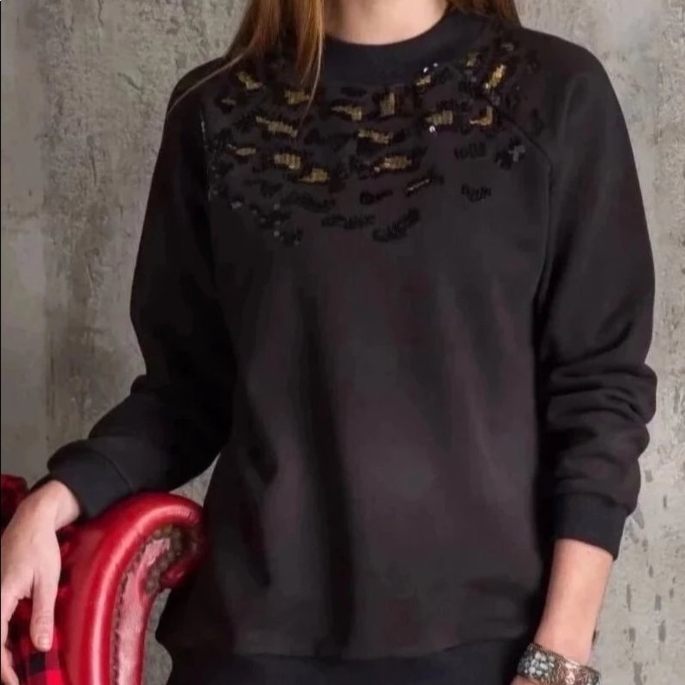 Black Leopard Beaded Sweatshirt